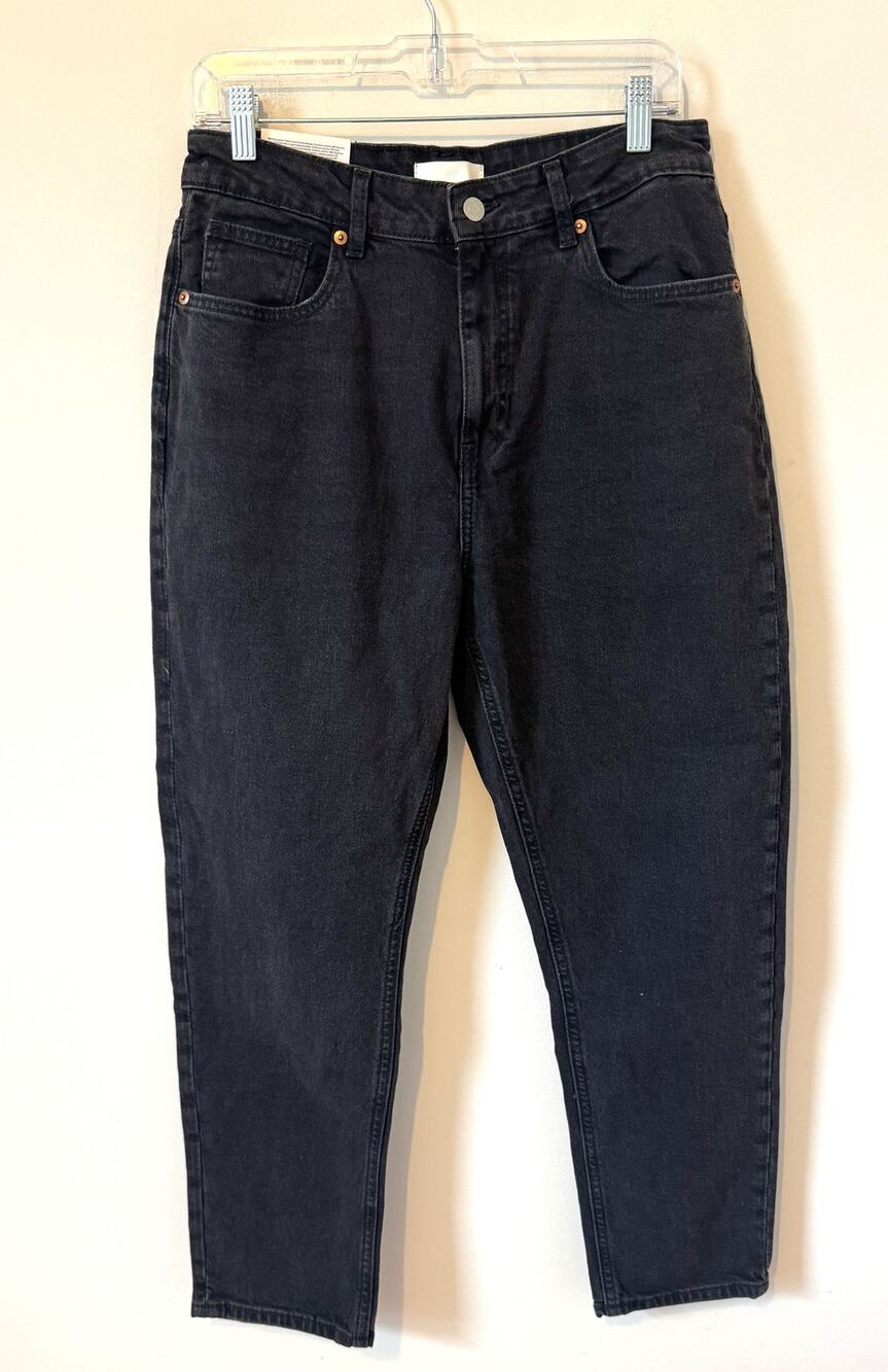 H&M High Rise Mom Denim Jean Black Gray Size 10 NEW